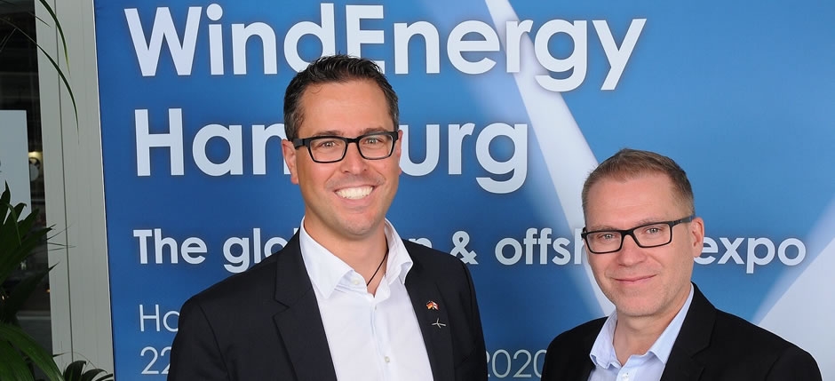 Jan-M Brandt, PhD, P.Eng (left) and Jeff Guerin, BMath (right) at the Wind Summit in Hamburg, Germany in 2018