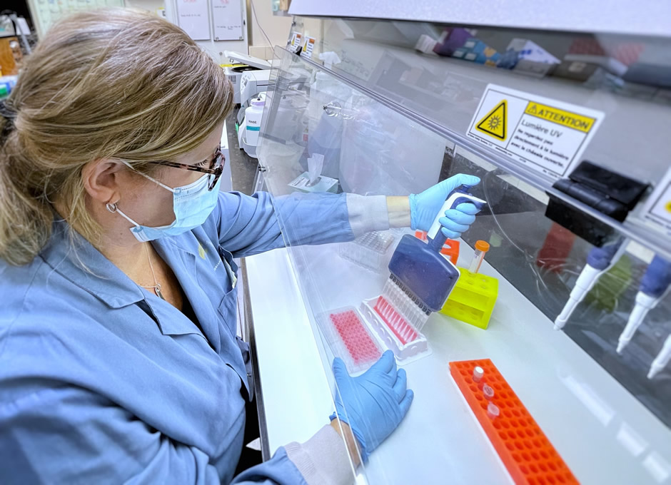 Treadwell employee Karen doing high-throughput screening (HTS) discovery with primary T cells