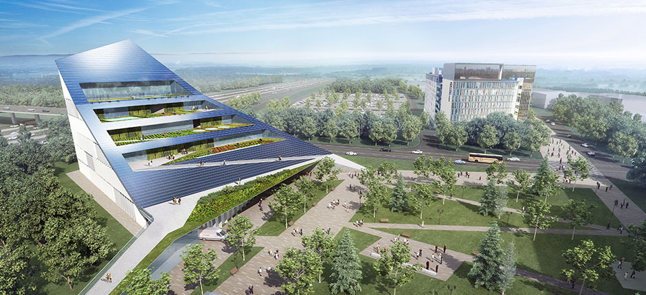 The architectural rendition of Canada's first net-zero vertical farm