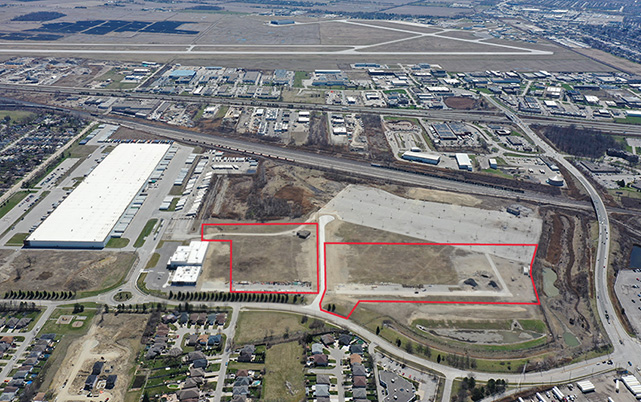 Photographie aérienne montrant le bien-fonds vacant industriel à vendre ou à louer 2855 Dodge Drive, Windsor.