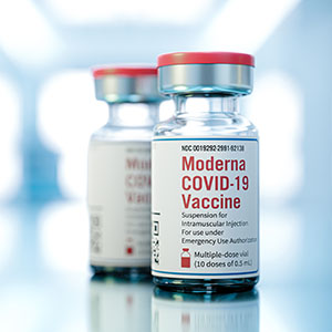 Vials of Moderna’s mRNA COVID-19 vaccine.