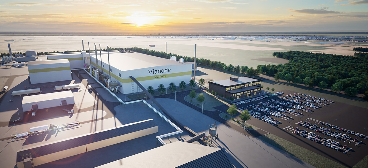 Rendering of Vianode’s synthetic graphite plant in St. Thomas, Ontario