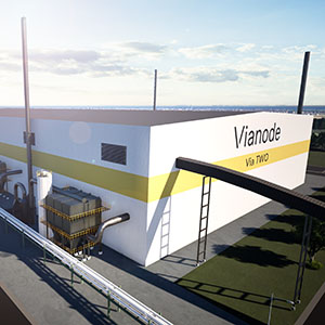 Rendering of Vianode’s synthetic graphite plant in St. Thomas, Ontario