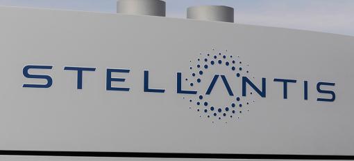 Stellantis logo on the side of a factory