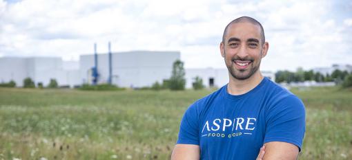 Aspire CEO Mohammed Ashour at the corner of Innovation and Concept Drives in London, Ontario, the site of the world’s largest insect protein manufacturing facility.