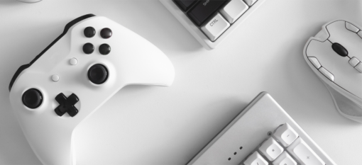 White Game controls amid a white background