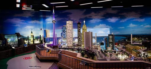 A small-scale replica of Toronto made from LEGO.
